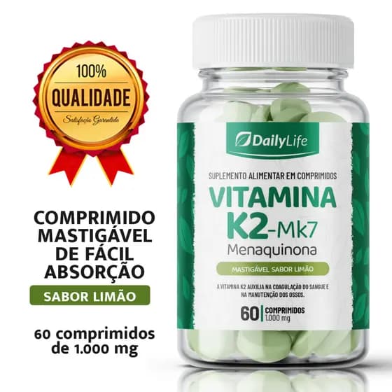 Vitamina K2 MK7 60 Comprimidos 1000mg  Mastigáveis Sabor Limão