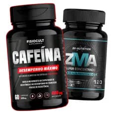 Kit Cafeina 60 caps + ZMA 120 caps c/ Magnesio Vitamina B6 Suplemento Alimentar
