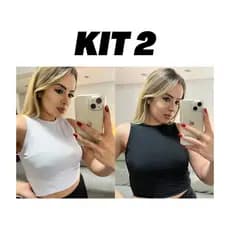 KIT 2 Cropped Feminino Canelado Regatinha Básica