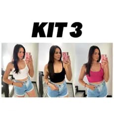 KIT 3 Cropped Alcinha Canelado Feminino