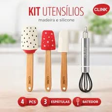 Kit de Utensílios 3 Espátulas e 1 Batedor Tamanho P Infantil