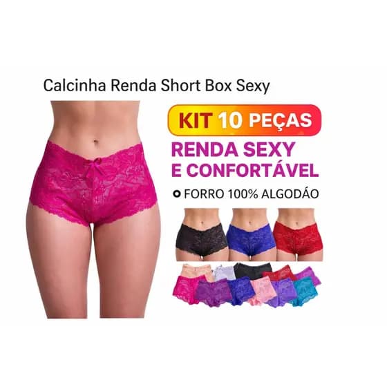 10 Calcinhas Short Renda Caleçon  Macia e Confortável