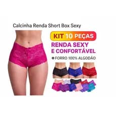 10 Calcinhas Short Renda Caleçon  Macia e Confortável