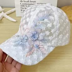 Chapéu de Sol Feminino Chapéu de Renda Fina Boné de Basebol Bordado com Flores chapéu country feminino elegante