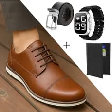 Kit Sapato Casual Oxford Social Masculino Esporte Fino Moderno Elegante + Acessorios