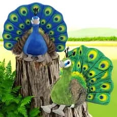 Pavão De Pelúcia Ave Realista 18 CM / Arara Azul 18 CM / Corvinho 18 CM  / Tucano 28 CM - HM TOYS