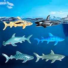 Brinquedo Infantil Sacola Animais De Borracha Oceano Com 6 Pçs, Baleia Tubarão E Outros ---- HM TOYS