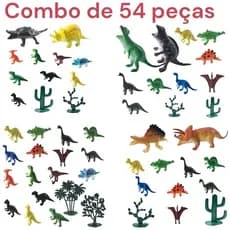Brinquedo Infantil Combo Com 4 Sacolas Com 54 Peças De Animais De Dinossauros Borrachas --Com Planta