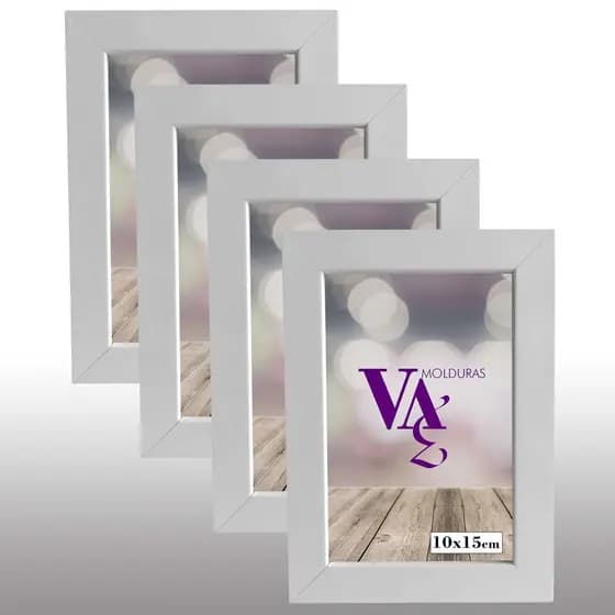 Kit 4 Molduras Branca Porta Retrato branco 10x15 com Vidro