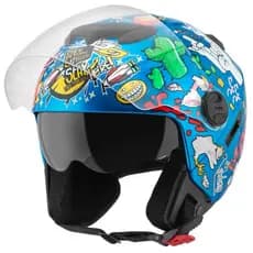 Capacete Aberto Pro Tork modelo New Atômic Universe com viseira brilhante Azul Branco Preto