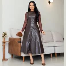 Conjunto Courino Feminino Vestido Couro Regata e Blusa De Tule Segunda pele Transparente Look Perfeito de Inverno