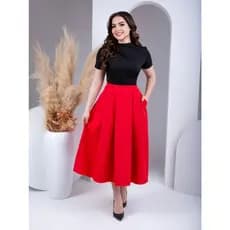 Saia Feminina Evangélica Cristã Midi Max Godê Plissada Solta Alfaiataria Com Forro Elegante