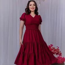 Vestido Feminino Moda Evangélica Lese Manga Curta Midi Forrado