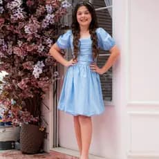 Vestido Feminino Infantil Juvenil Manga Bufante Saia Balonê Moda Evangélica