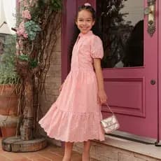 Vestido De Lese InfantoJuvenil Feminino Manga Curta Evangélico