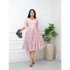 Vestido Godê Midi Suplex Digital Elastano Cintura Marcada com Cinto Manga 3/4 Varias Estampas