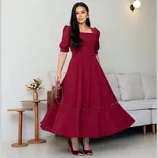 Vestido Feminino Longuete Premium Tecido Linho Delicado Manga Princesa Zíper Casual Acompanha Faixa Na Cintura