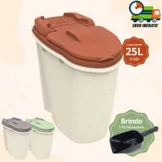 Pote Porta Ração e Grãos 25 Litros 11 Kg Dispenser Vedação Completa + Pá Dosadora Promoção