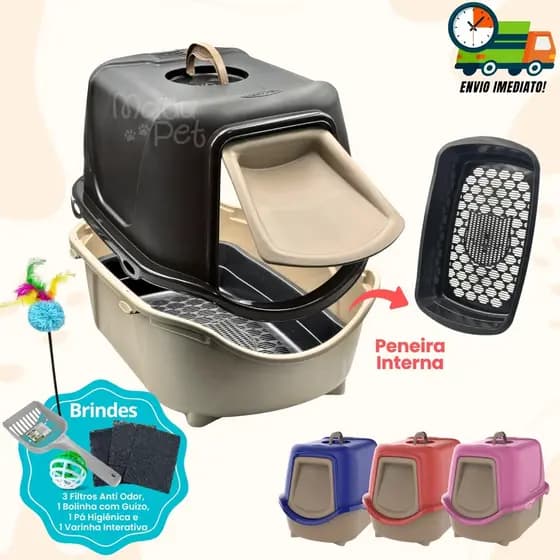 Caixa de Areia Para Gatos Fechada com Peneira Higiênico + Filtro Anti Odor e Pá Promoção