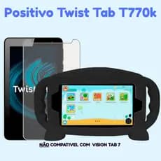 Capa Infantil com Alça Silicone Baby para Positivo Twist Tab T770k + Película de Hidrogel '7 Polegadas