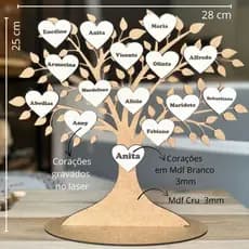 Árvore Genealógica MDF com 15 Nomes Gravados – Presente Personalizado para Família.
