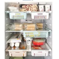 KIt 2 Peças Cesto Organizador De Geladeira Multiuso Gaveta Retrátil Ajustável Prático Portátil