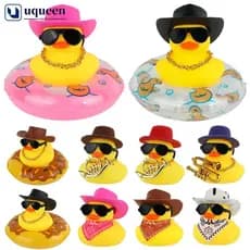 UQ Decoração de carro de pato de borracha amarela de anel de natação de verão