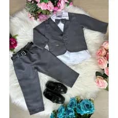 Conjunto Meninos Kanga Social Bruno Cinza Grafite Terno