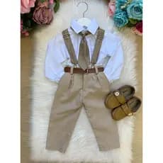 Conjunto Meninos Miss Cherry Rafael Suspensorio Caramelo-Beige