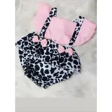 Jardineira romper body Infantil Mesversario Tematico Vaca Safari Vaquinha