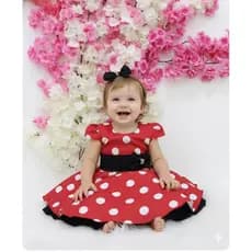 Vestido Festa Infantil Minnie Vermelha Bebê Menina 1.2.3.4