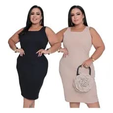 Kit 2 Vestido Feminino Midi Plus Size Acinturado Casual