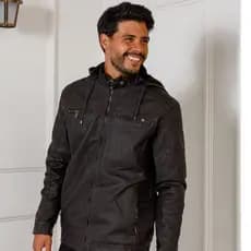 Jaqueta Masculina Couro com Capuz e Com Forro de Pelo e Capuz