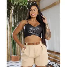 Short Alfaiataria Social Casual Feminino Com Cinto Brinde