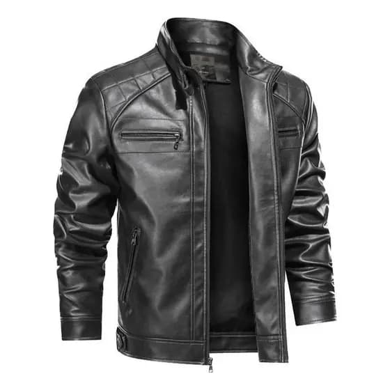 Jaqueta De Couro Masculina Slim Forrada Sem Capuz