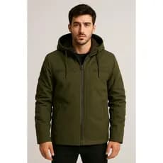 Jaqueta Sarja Masculina Com Capuz Removível Forrada