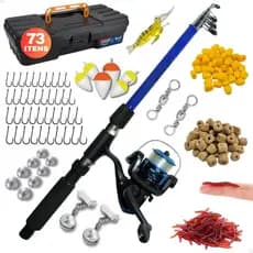 Kit Pesca Completo Barato Vara Fibra Vidro E Molinete Ultra Light Com Linha Maleta Com 73 Acessórios