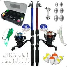 Kit De Pesca Completo Duplo 2 Varas + 2 Molinetes + Estojo Com Acessorios