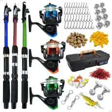 Conjunto De Pesca Completo 3 Vara Telescópica Fibra Vidro E 3 Molinete Com Linha Maleta + Acessórios