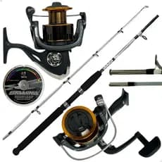 Kit Pesca Vara 1,65 Fibra De Vidro Sólida 11Kg e Molinete 3000 Alumínio + Linha 100m