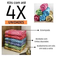 Kit 4 Toalhas de Banho Grande 70x140cm Estampada Grossa Bordada Felpuda Macia