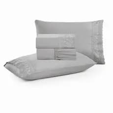 Jogo de Cama 4 Peças King Bordado Inglês Kit Conjunto Lençol Luxo Premium