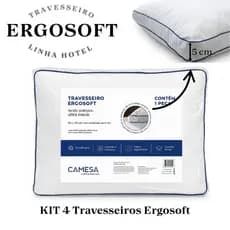 Kit 4 Travesseiros Ergonômico 50x70cm Hotel Branco Camesa Suporte Firme Antialérgico