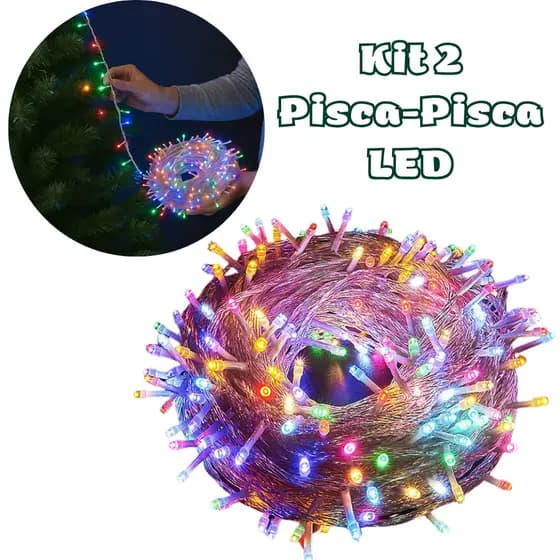 Pisca Pisca 100 LED Fio Transparente KIT 2 UNIDADES Natal Festas Luz Colorida Resistente