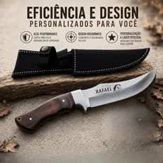 Faca Personalizada Churrasco Nome Gravado Laser Inox Cabo Madeira Bainha Presente Pesca Camping
