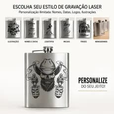 Cantil Personalizado Inox Com Nome Gravação Laser Porta Whisky Presente Masculino