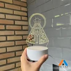 Luminária Nossa Senhora Aparecida LED 3D Abajur Acrílico Branca