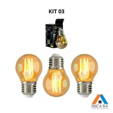 Kit 3  Lâmpadas Filamento Led G45 Vintage Retro Carbono Ambar Cor Da Luz Bivolt