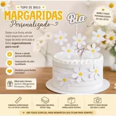 Topo de Bolo Margaridas Personalizado com Nome e Idade | Festa Jardim Encantado