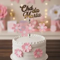Topo de Bolo Chá de Bebê Margaridas - Decoração de Bolo Chá de Bebê,Topo de Bolo Jardim das Margaridas – Festa Encantada